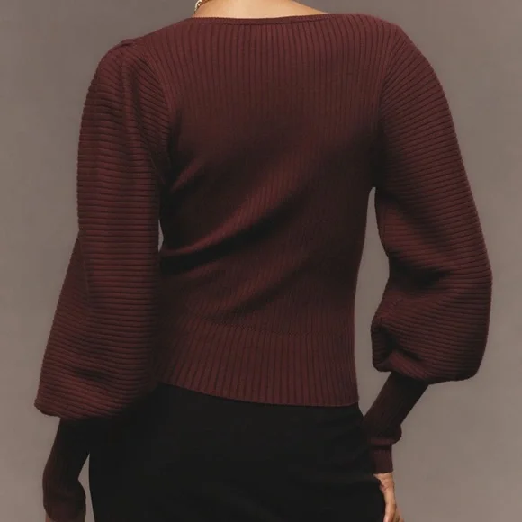 Anthropologie Faux Heart Buttons Ribbed Pullover Sweater - Picture 2 of 5